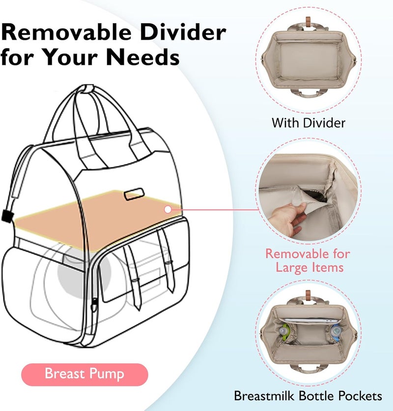 MOMMORE Diaper Bag Backpack, Breast Pump Backpack for Spectra S1,S2 Medela Pumping Backpack for Working Moms with 15.6 inch Laptop Sleeve, Champagne - Image 2